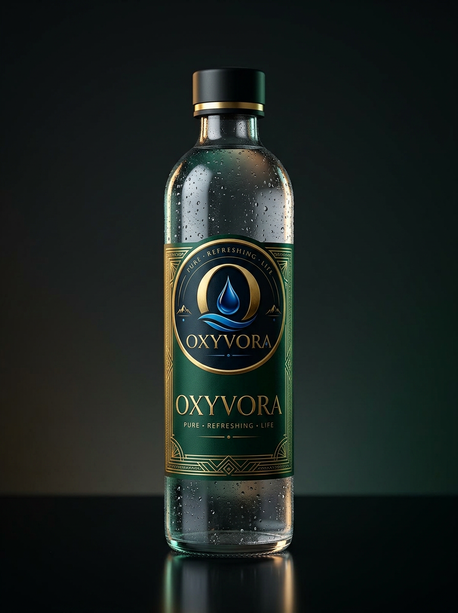 OXYVORA branded premium mineral water bottle with logo
